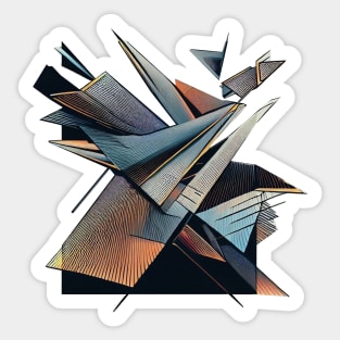 Modern abstract | Flying triangular | Black, Blue, and Orange Sticker